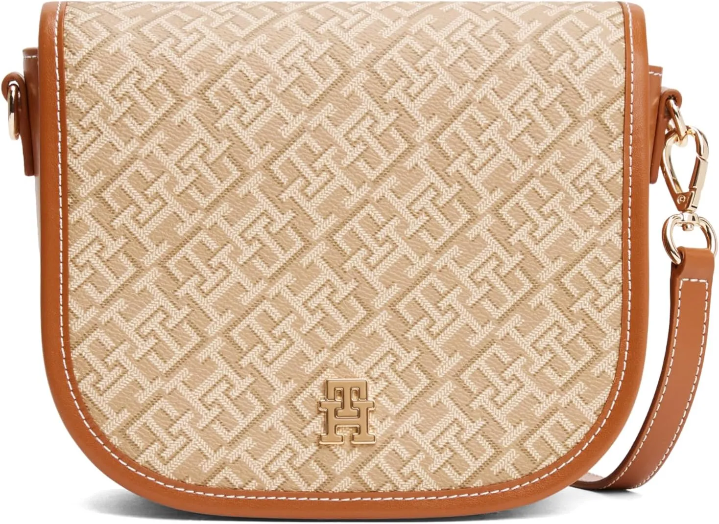 Tommy Hilfiger Monogram Leather Saddle Bag with Adjustable Crossbody Strap
