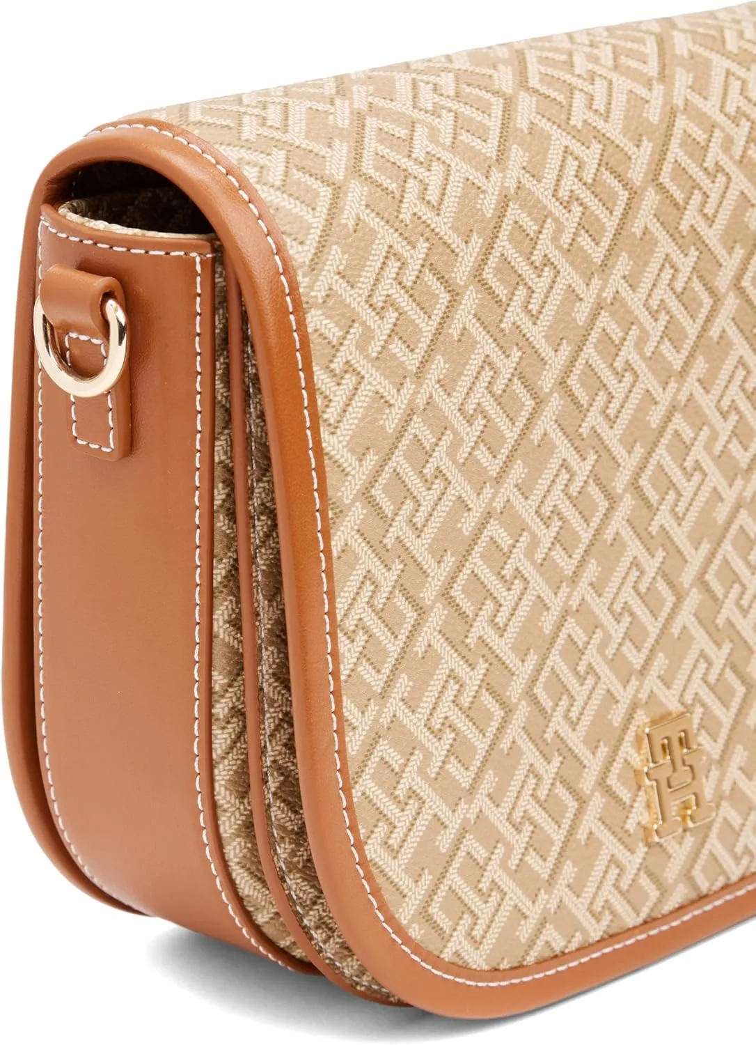 Tommy Hilfiger Monogram Leather Saddle Bag with Adjustable Crossbody Strap