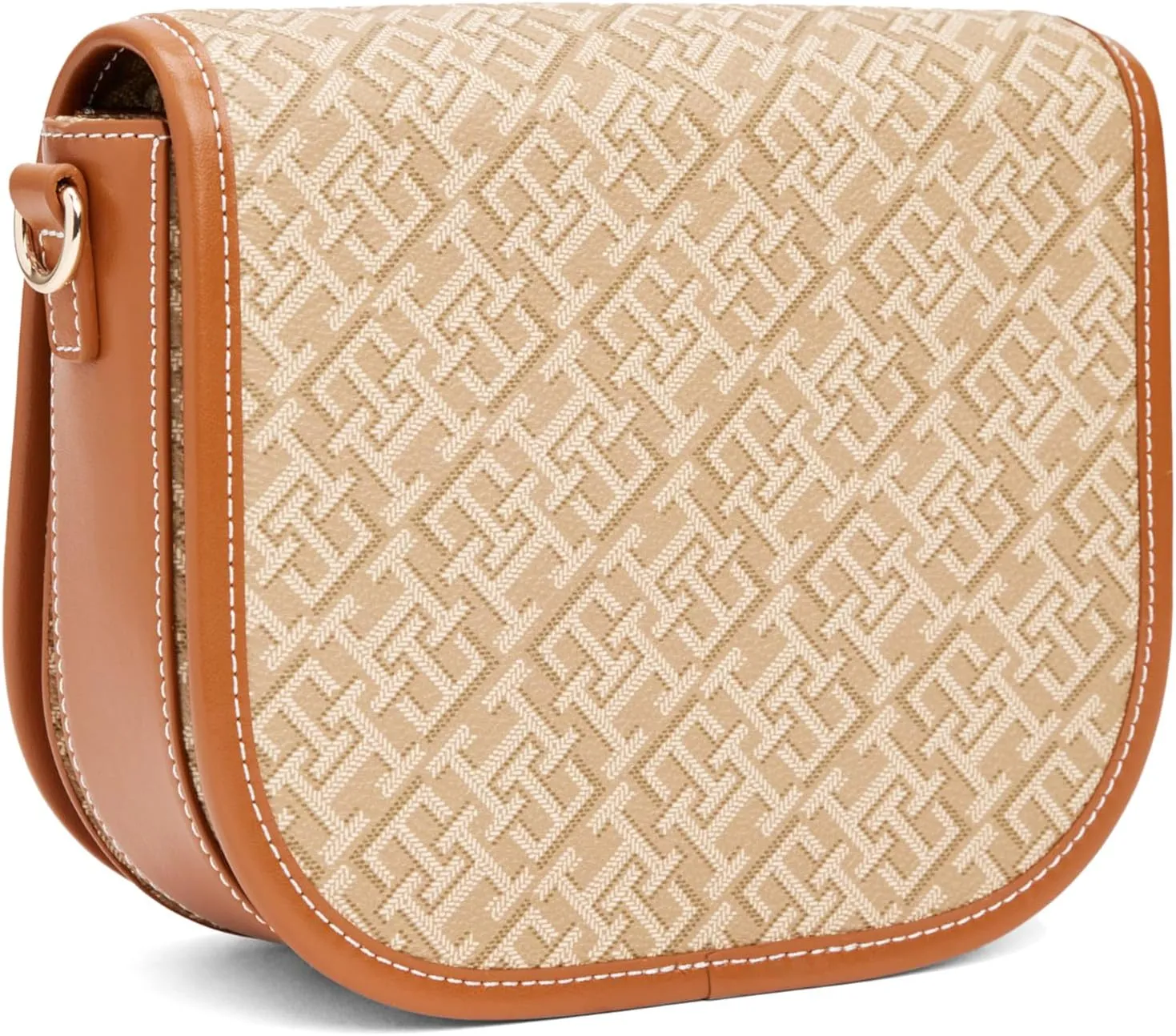 Tommy Hilfiger Monogram Leather Saddle Bag with Adjustable Crossbody Strap