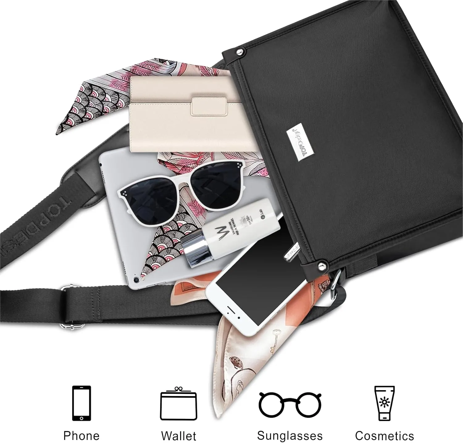 TOPDesign Lightweight Women Crossbody Bag, Shoulder Purse with Multiple Pockets, Triple Zip Handbag with Shoulder Strap