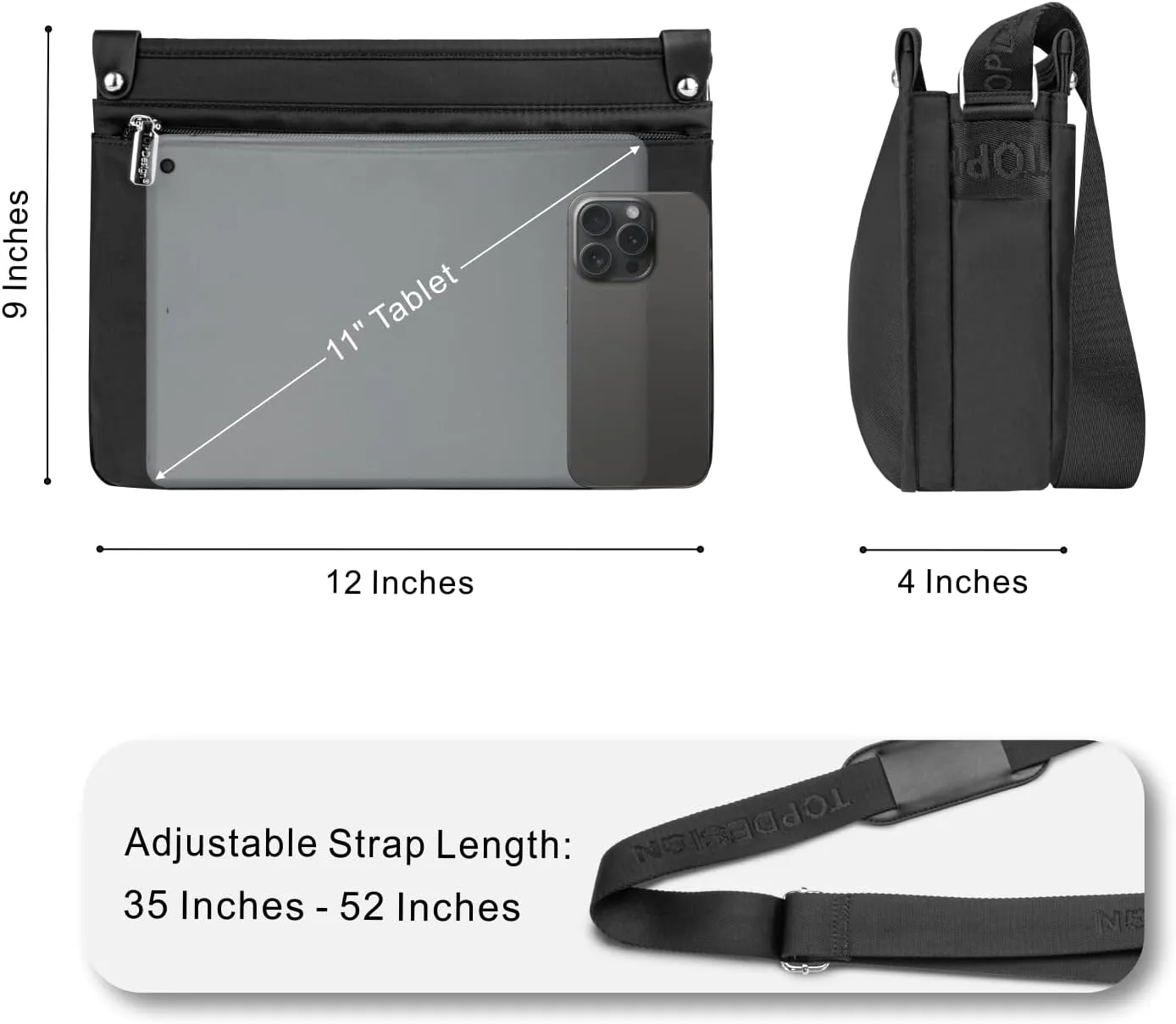 TOPDesign Lightweight Women Crossbody Bag, Shoulder Purse with Multiple Pockets, Triple Zip Handbag with Shoulder Strap