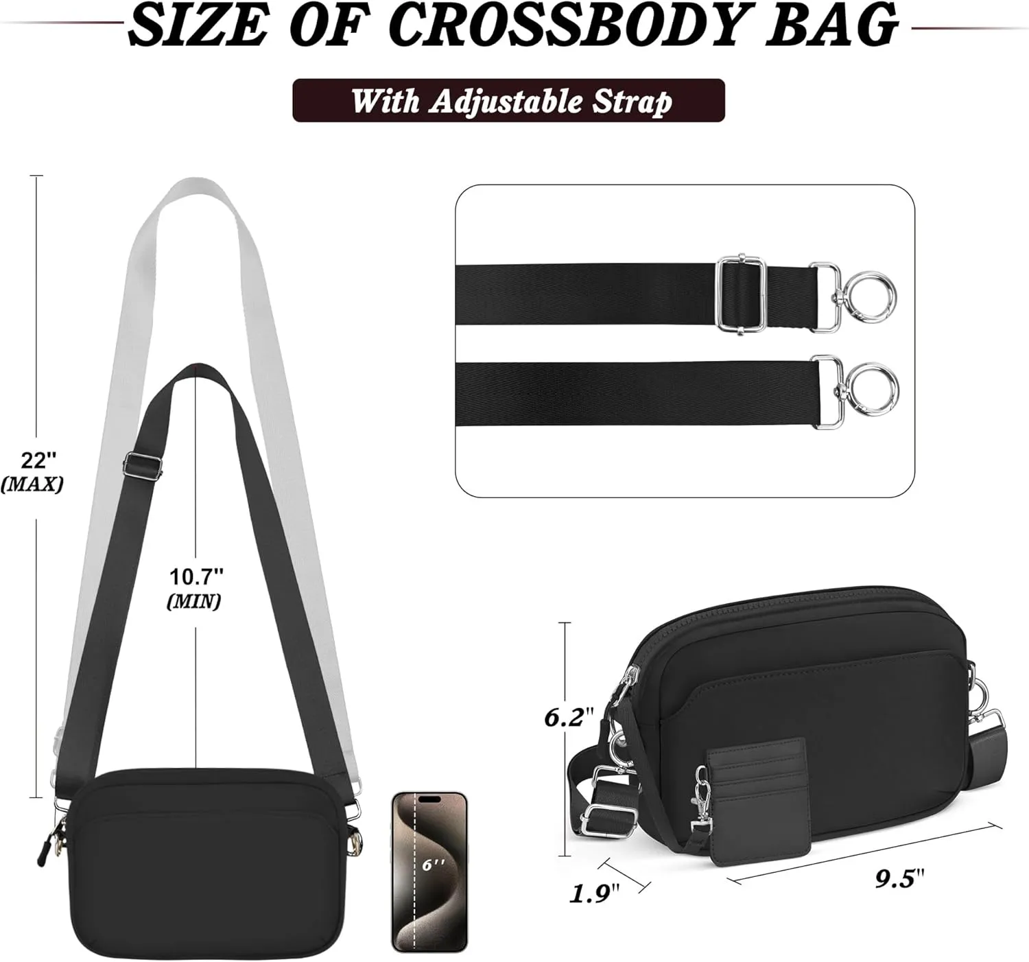 TOPEAST Nylon Crossbody Bags for Women with Leather Card Holder - Mini Cross Body Purse with Adjustable Strap for Traveling