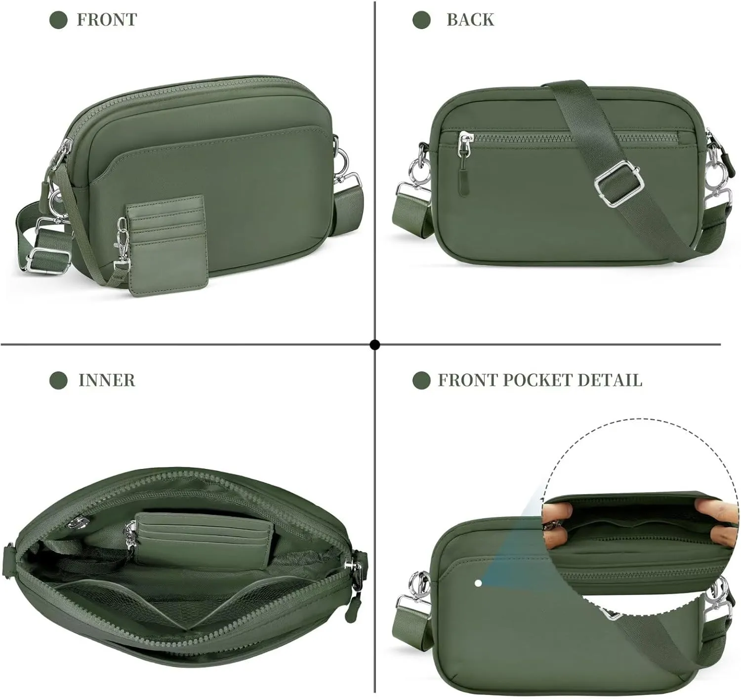 TOPEAST Nylon Crossbody Bags for Women with Leather Card Holder - Mini Cross Body Purse with Adjustable Strap for Traveling