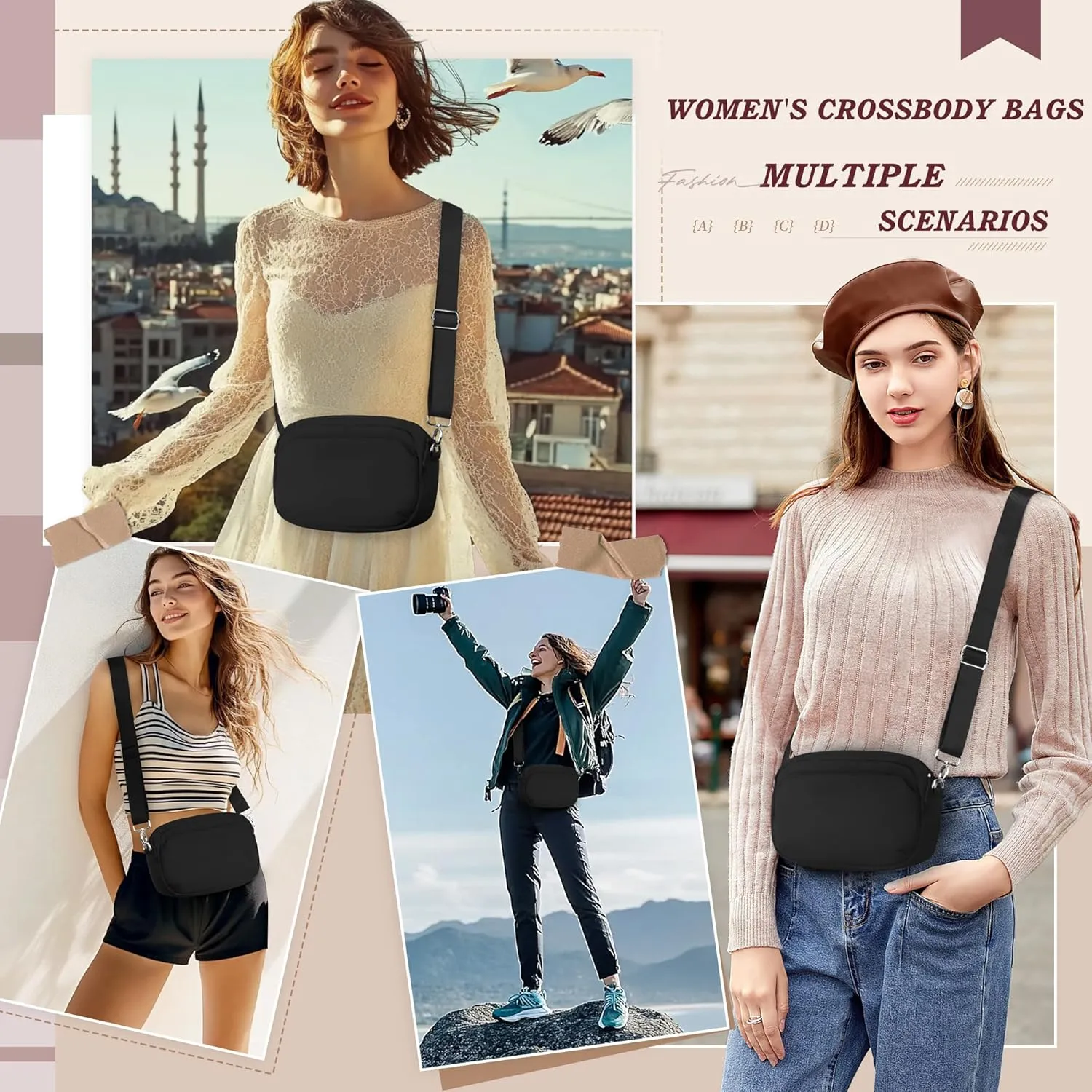 TOPEAST Nylon Crossbody Bags for Women with Leather Card Holder - Mini Cross Body Purse with Adjustable Strap for Traveling