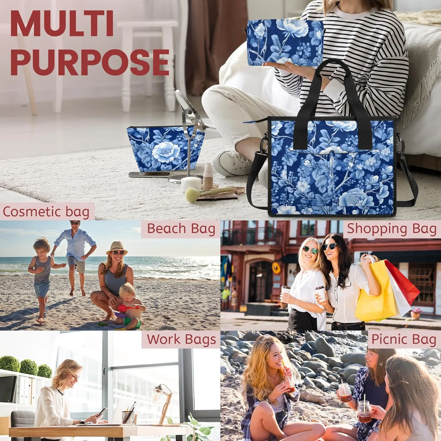 Tote Satchel Bag Set 3PCS for Women,Travel Shoulder Bag Handbag and Wallet Daily Use06