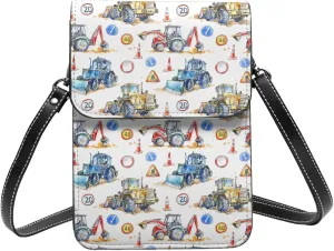 tractor bulldozer road signs white Crossbody Cell Phone Purse for Women Girls Leather Mini Cross Body Bags Small Shoulder Bags