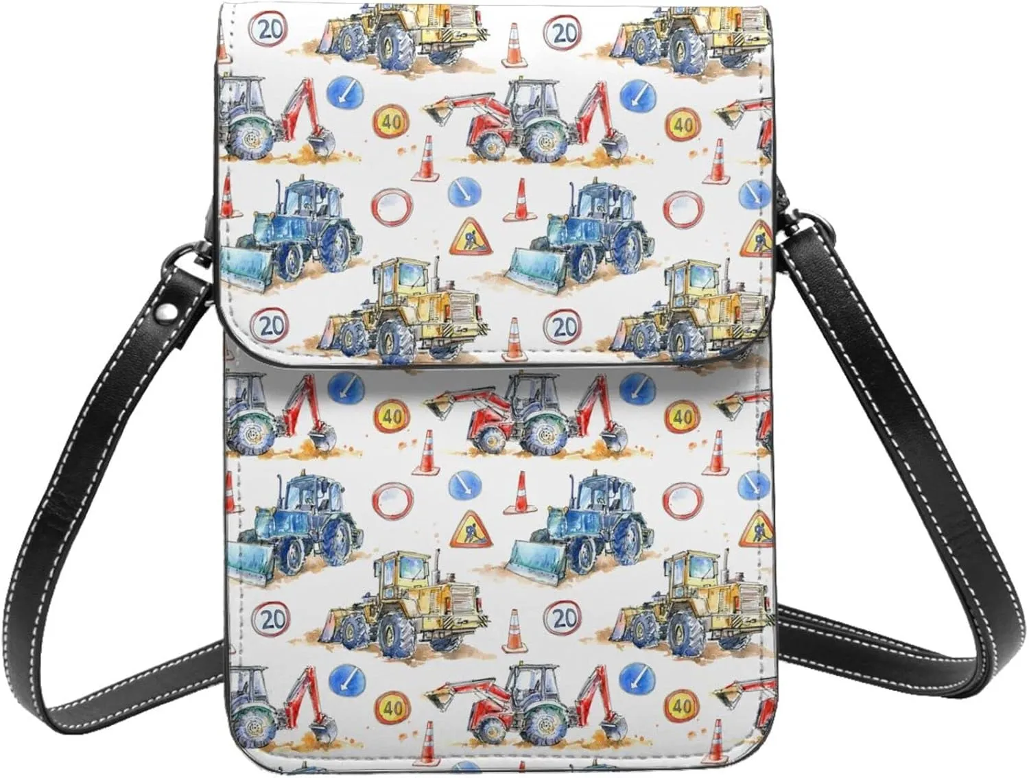 tractor bulldozer road signs white Crossbody Cell Phone Purse for Women Girls Leather Mini Cross Body Bags Small Shoulder Bags