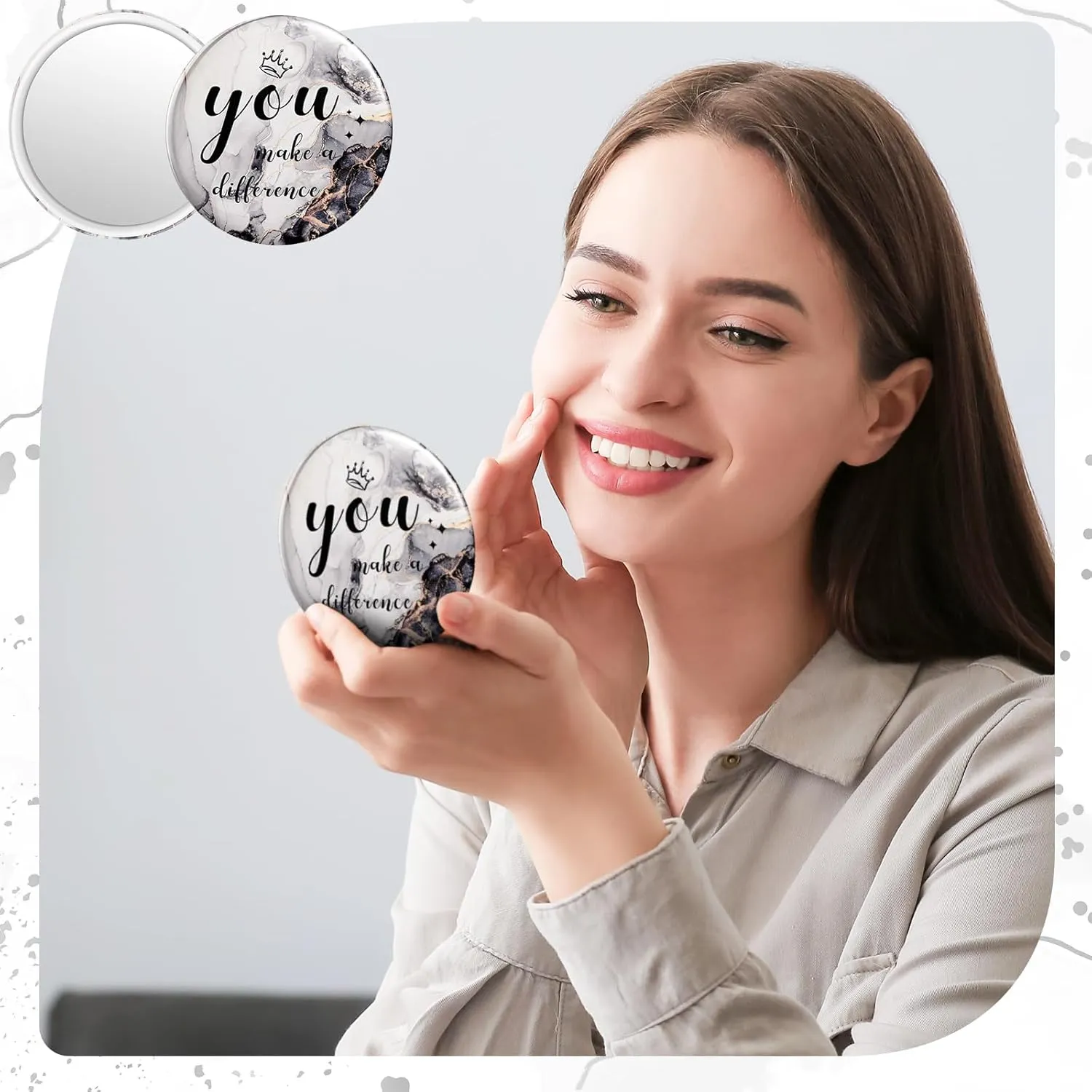 Tradder 100 Pcs 2.76 Inch Inspirational Mini Compact Mirror Bulk You Make a Difference Makeup Pocket Purse Mirror for Women Mother's Day Coworker Nurse Teacher Employee Appreciation Gift (Black)