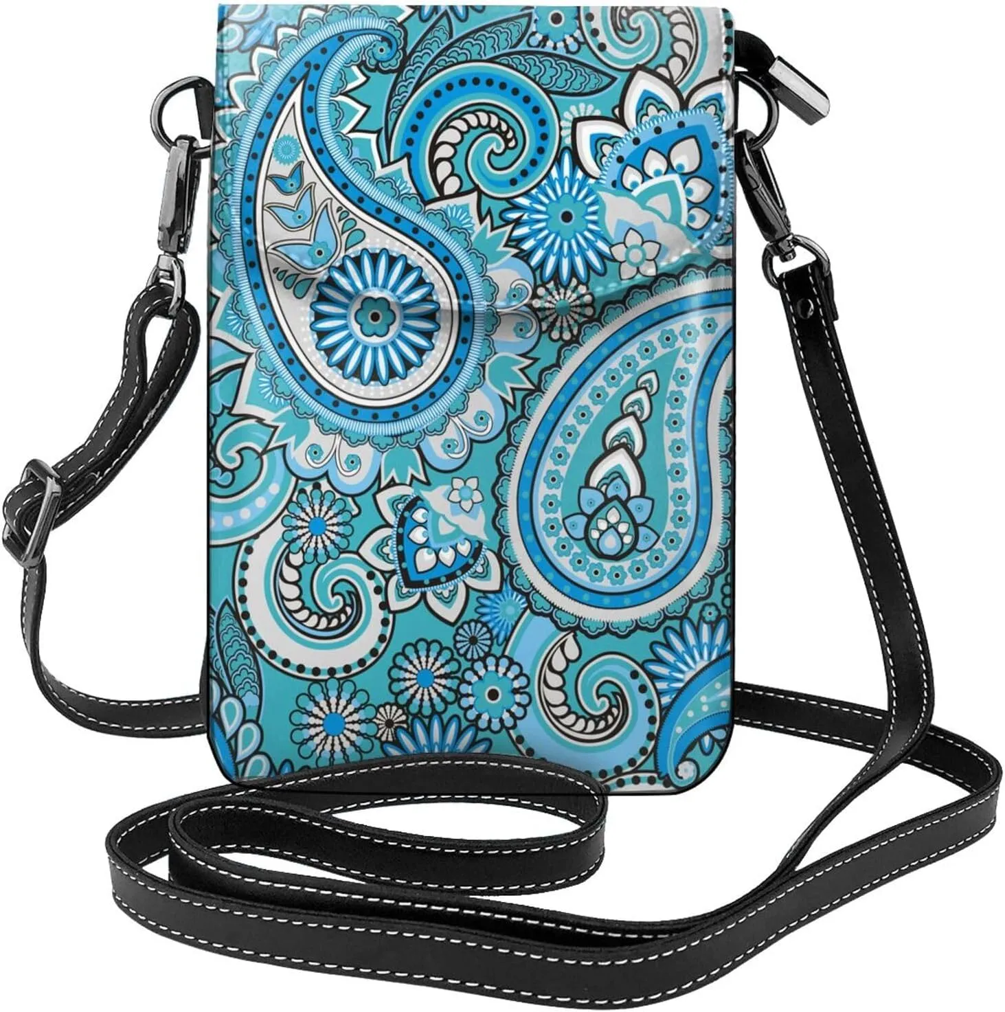 Traditional Paisley Persian Art Women Leather Crossbody Bag Small Cell Phone Purse Card Holder Wallet