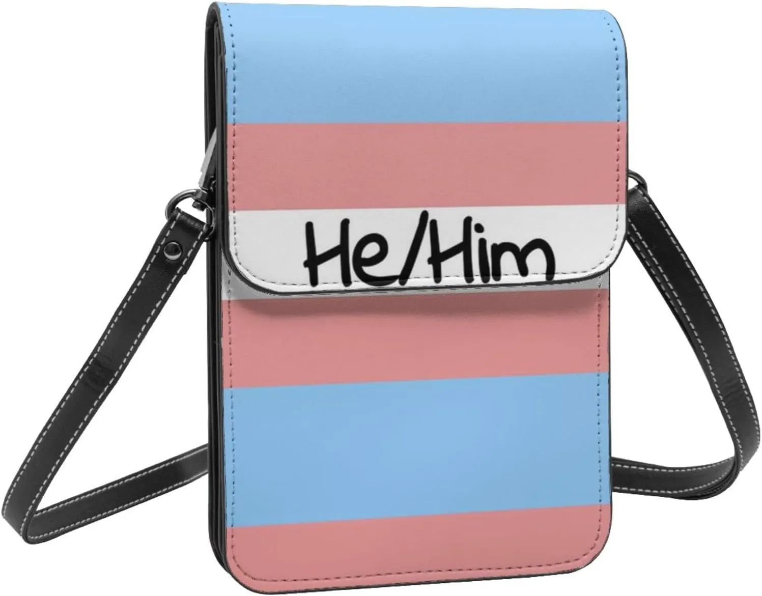 Trans Flag HE HIM Pronouns Cell Phone Purse Small Crossbody Bags For Women Men Wallet Purses With Adjustable Strap