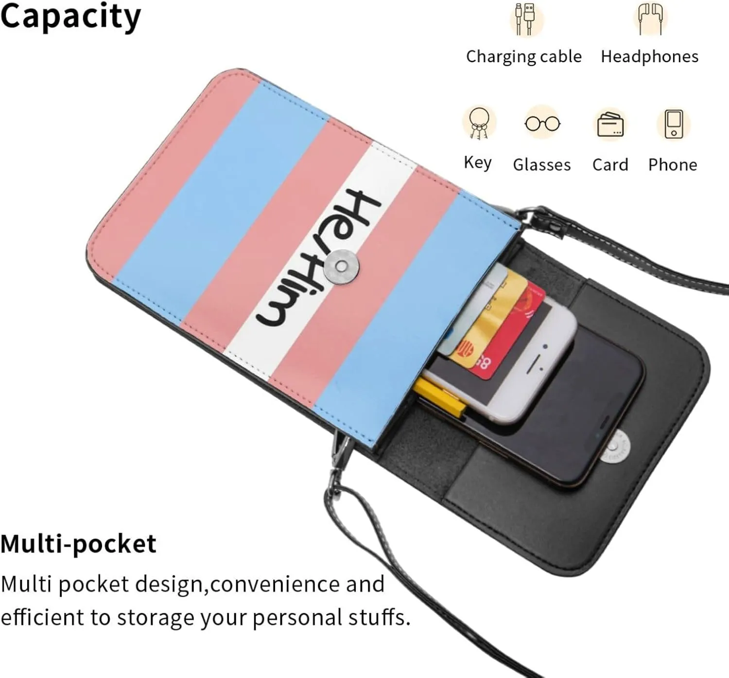 Trans Flag HE HIM Pronouns Cell Phone Purse Small Crossbody Bags For Women Men Wallet Purses With Adjustable Strap