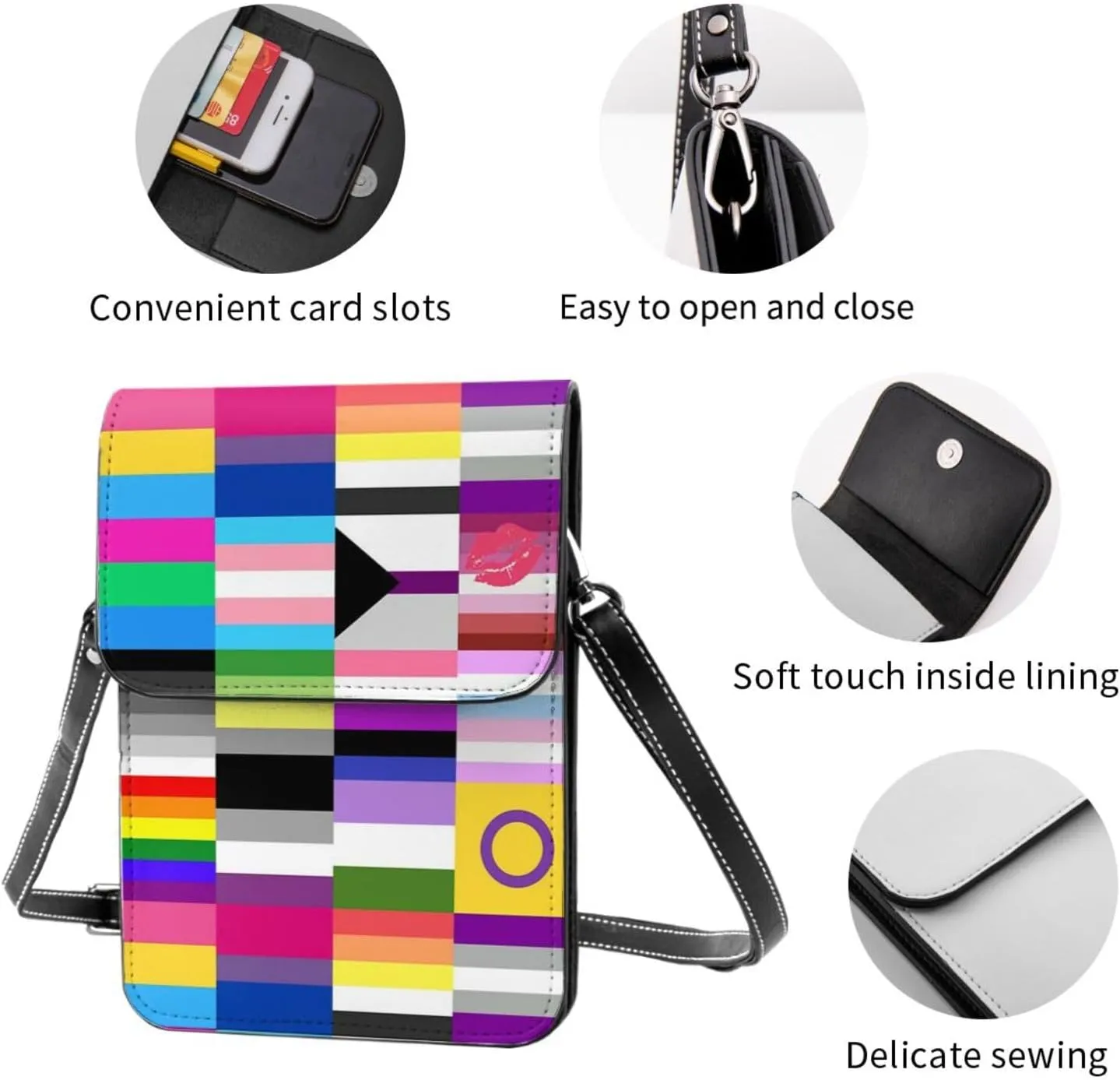 Trans Flag HE HIM Pronouns Cell Phone Purse Small Crossbody Bags For Women Men Wallet Purses With Adjustable Strap