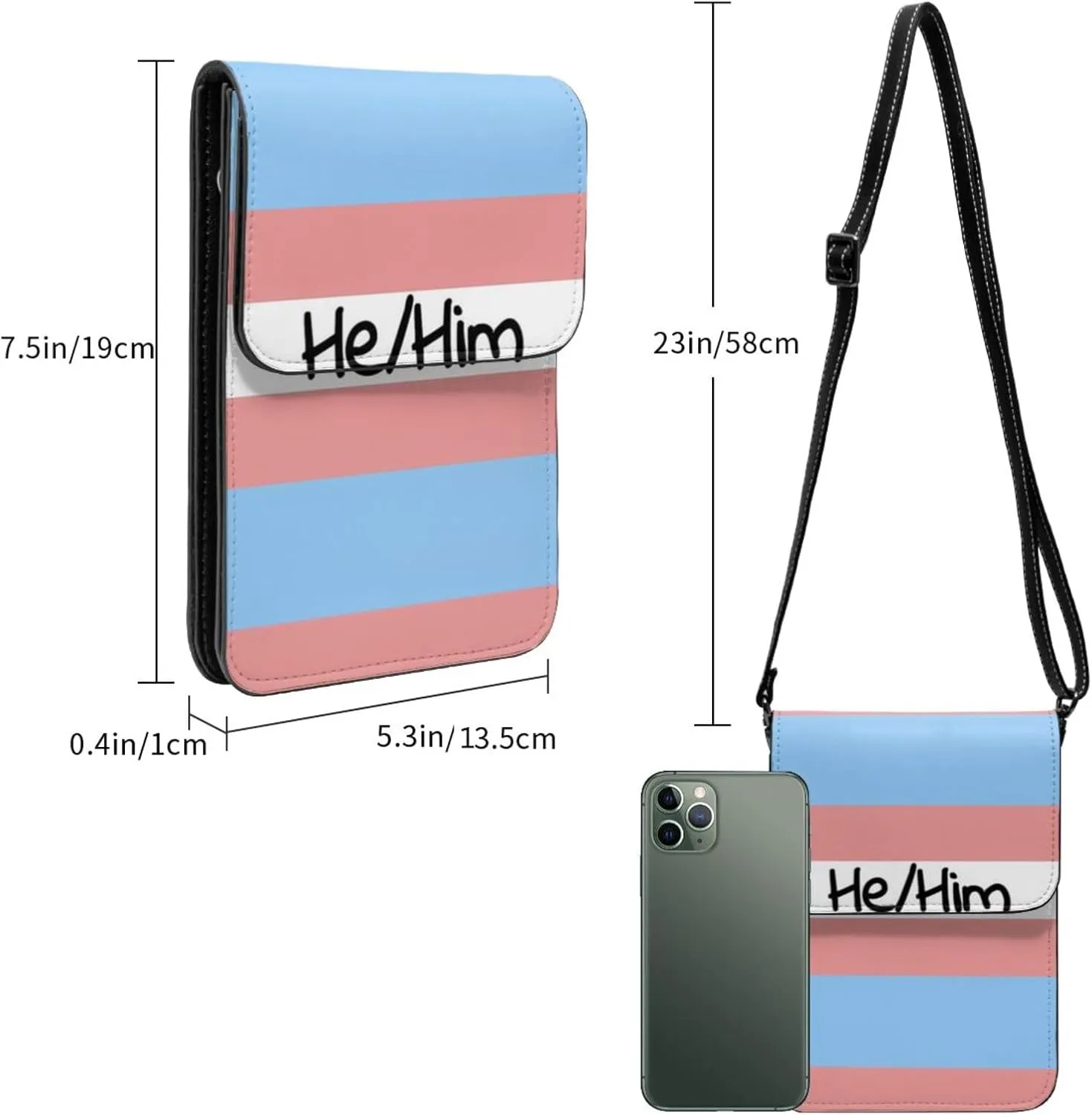 Trans Flag HE HIM Pronouns Cell Phone Purse Small Crossbody Bags For Women Men Wallet Purses With Adjustable Strap