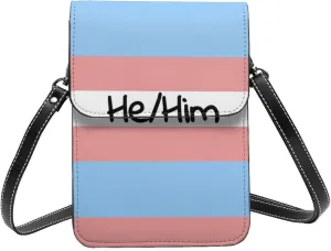 Trans Flag HE HIM Pronouns Cell Phone Purse Small Crossbody Bags For Women Men Wallet Purses With Adjustable Strap