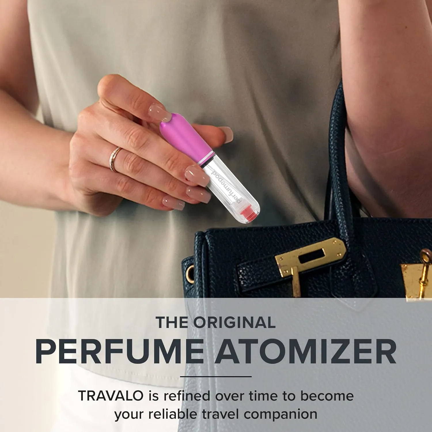 Travalo Pod Pure Perfume Atomizer Duo w/Pouch - Leak-Proof and TSA Approved for Air Travel - Reusable, Airtight, Easy-Fill Mini Pump Sprayer - Clear Body - Lid Colors Silver & Perfect Pink - 2 Pack