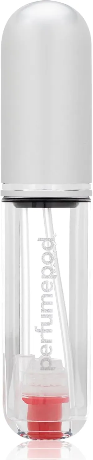 Travalo Pod Pure Perfume Atomizer Duo w/Pouch - Leak-Proof and TSA Approved for Air Travel - Reusable, Airtight, Easy-Fill Mini Pump Sprayer - Clear Body - Lid Colors Silver & Perfect Pink - 2 Pack