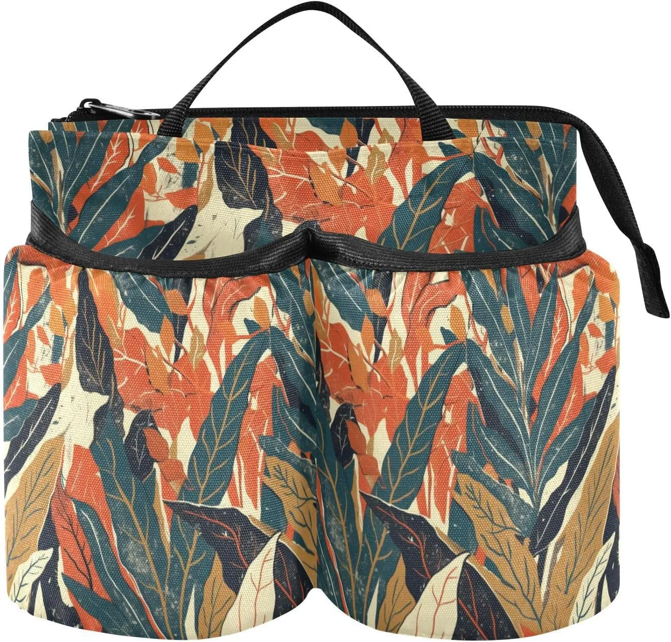 Travel Drink Cup Holder Folding Colorful Leaves Pattern Print Art Caddy Bag Accessory Hold Two Coffee Mugs for Flight Attendants Businessmen