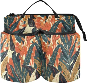 Travel Drink Cup Holder Folding Colorful Leaves Pattern Print Art Caddy Bag Accessory Hold Two Coffee Mugs for Flight Attendants Businessmen