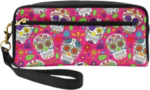 Travel Makeup Bag, Cosmetic Bag Compatible with Day Dead Mexican Sugar Skull, PU Leather Make Up Organizer Case, Large Pouch for Women Purse for Toiletries Accessories Brushes