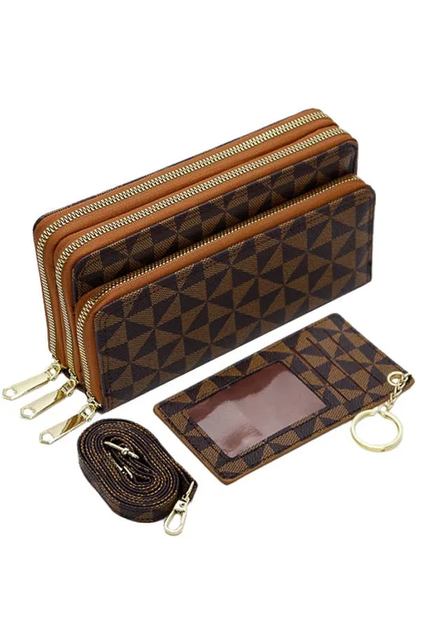 Triangle Checkered Wallet Crossbody Bag with Card Holder