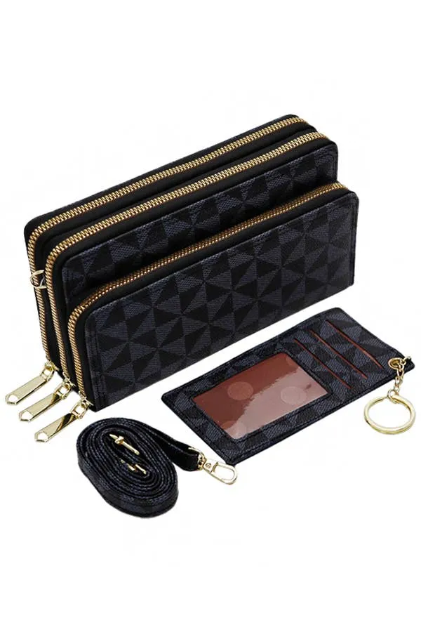 Triangle Checkered Wallet Crossbody Bag with Card Holder