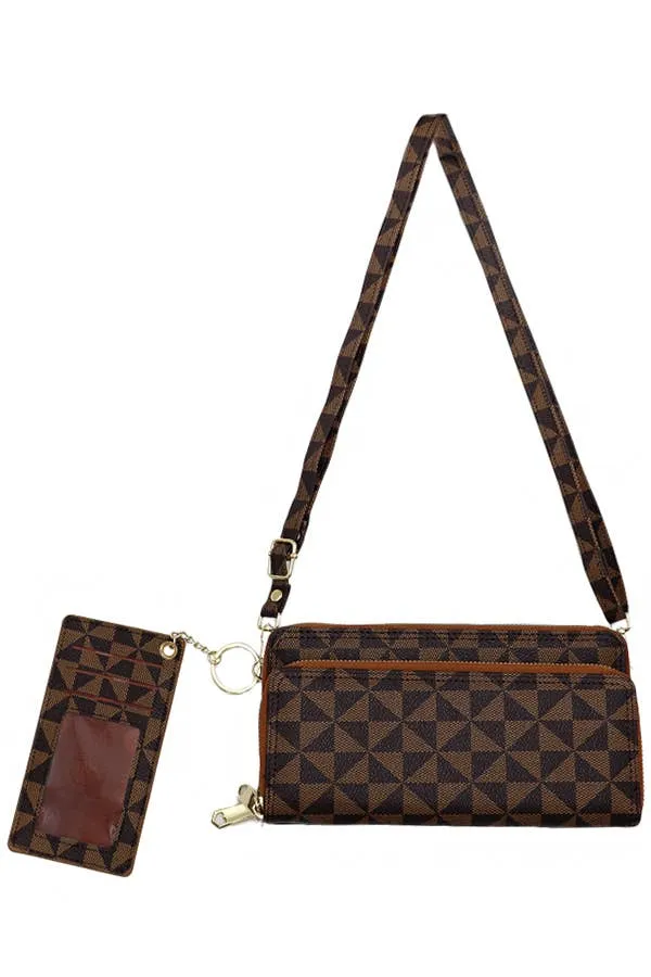 Triangle Checkered Wallet Crossbody Bag with Card Holder