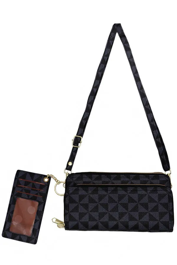 Triangle Checkered Wallet Crossbody Bag with Card Holder