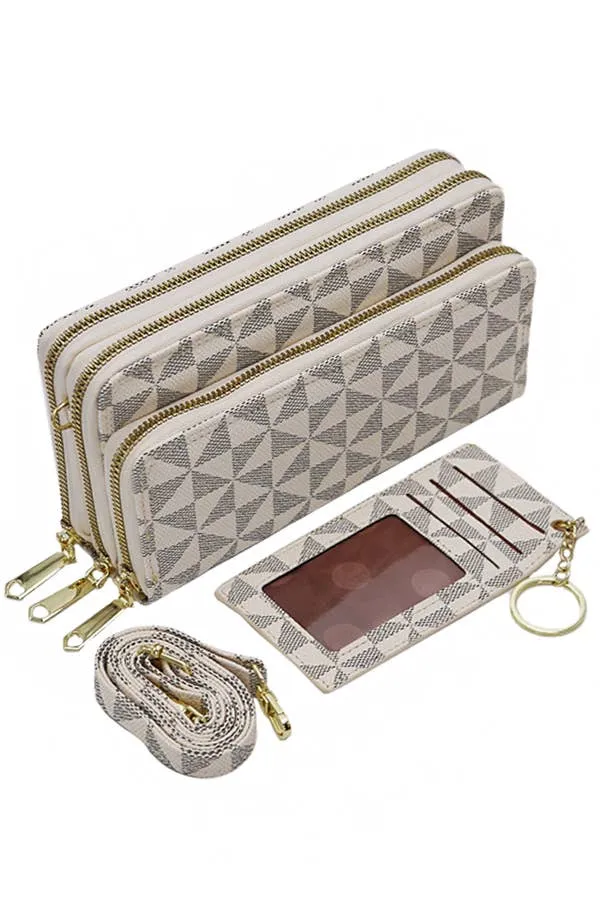 Triangle Checkered Wallet Crossbody Bag with Card Holder