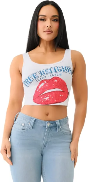 True Religion Women's Crystal Lips Raw Hem Tank​