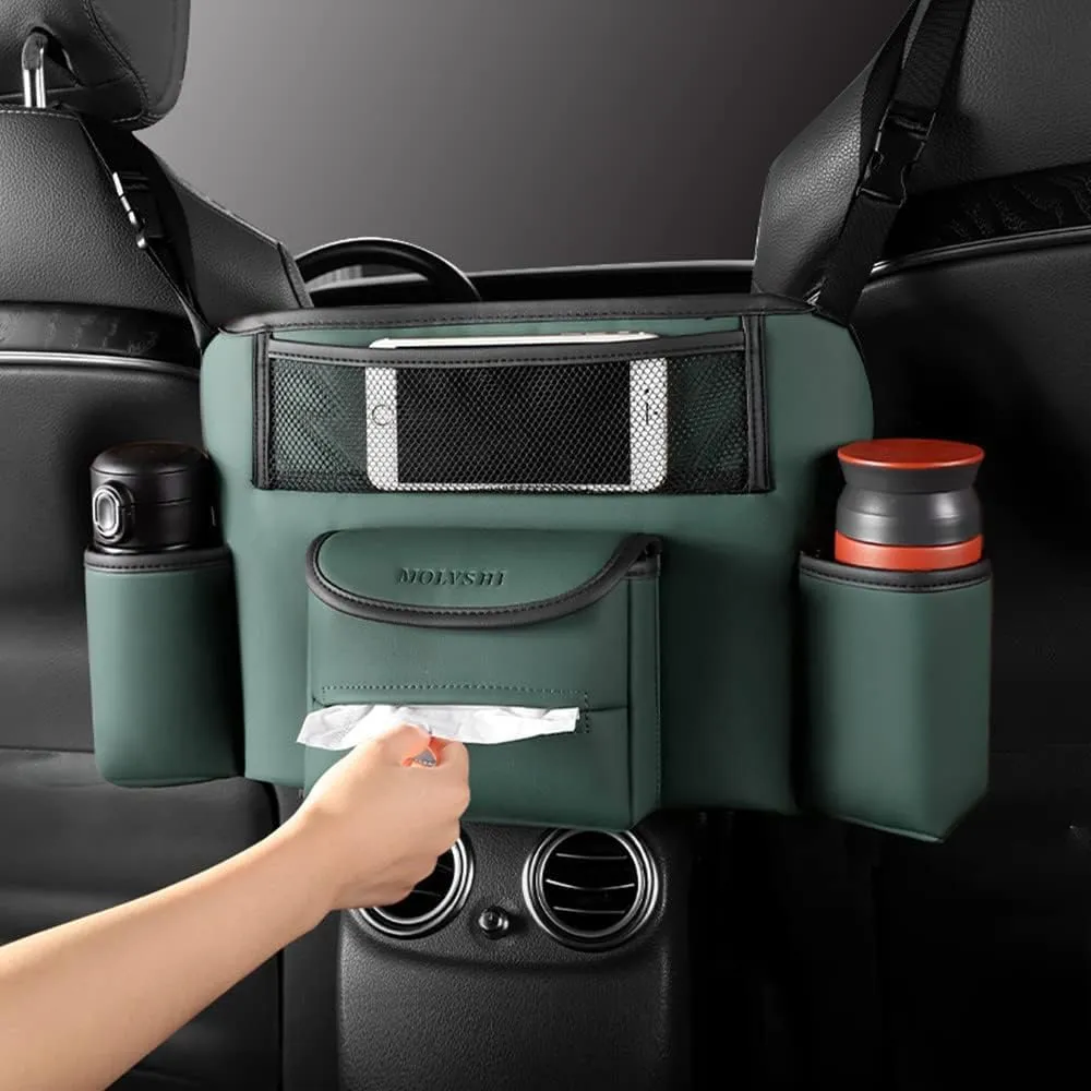 Tumecos Car Handbag Holder between Seats Car organizer for Center Armrest Box Car Storage Bag Pocket Handbag Purse Holder Green1