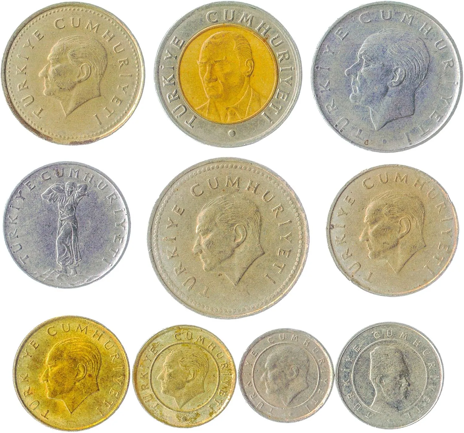 Turkey 10 Mixed Coins | Old Turkish Currency | Kurus | Bin Lira | Since 1957
