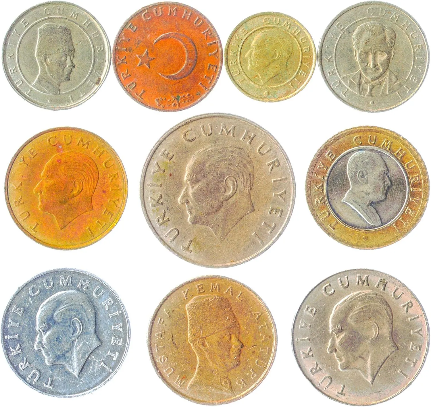 Turkey 10 Mixed Coins | Old Turkish Currency | Kurus | Bin Lira | Since 1957