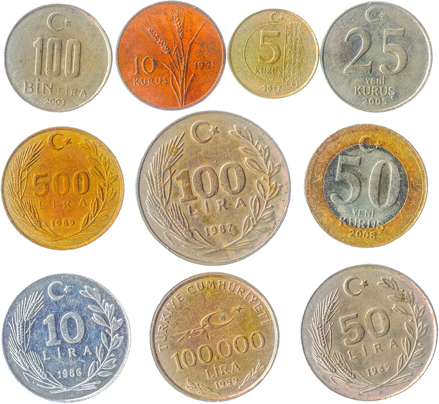 Turkey 10 Mixed Coins | Old Turkish Currency | Kurus | Bin Lira | Since 1957