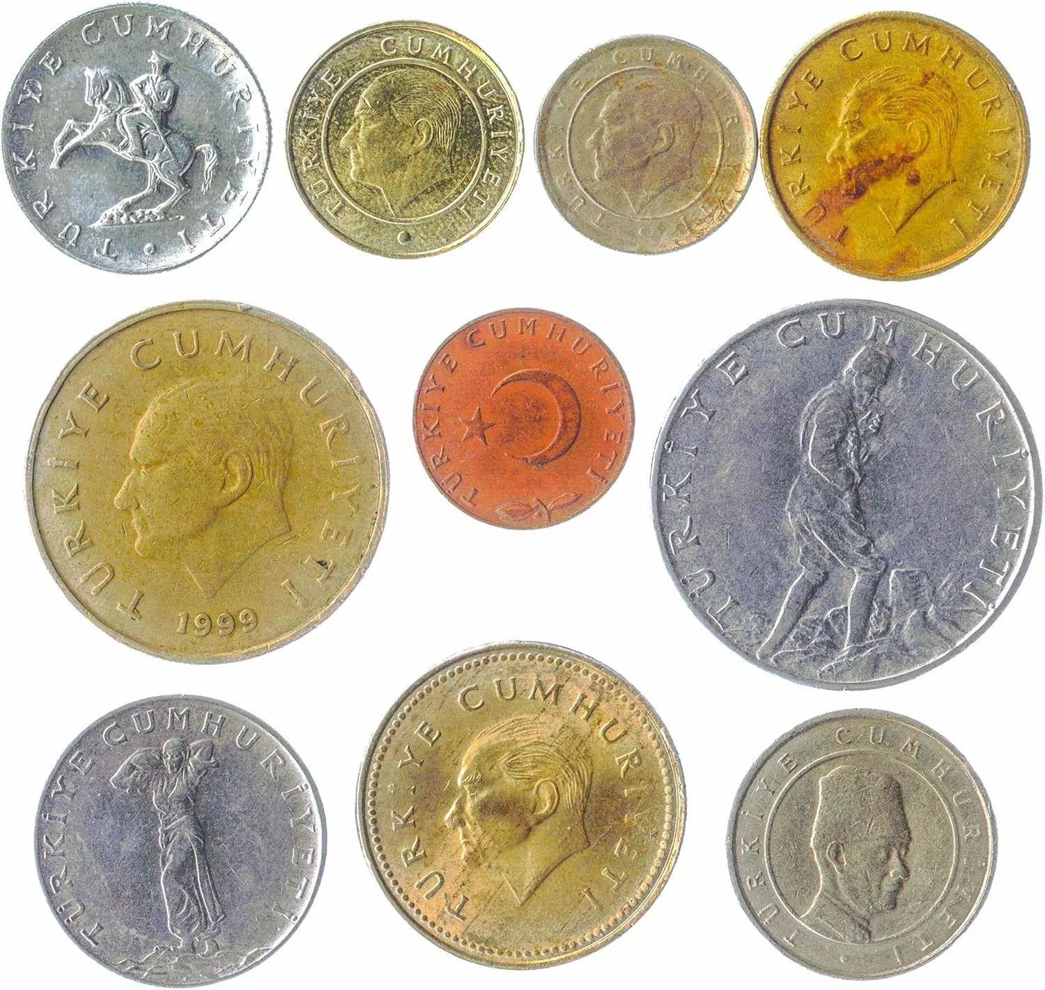 Turkey 10 Mixed Coins | Old Turkish Currency | Kurus | Bin Lira | Since 1957