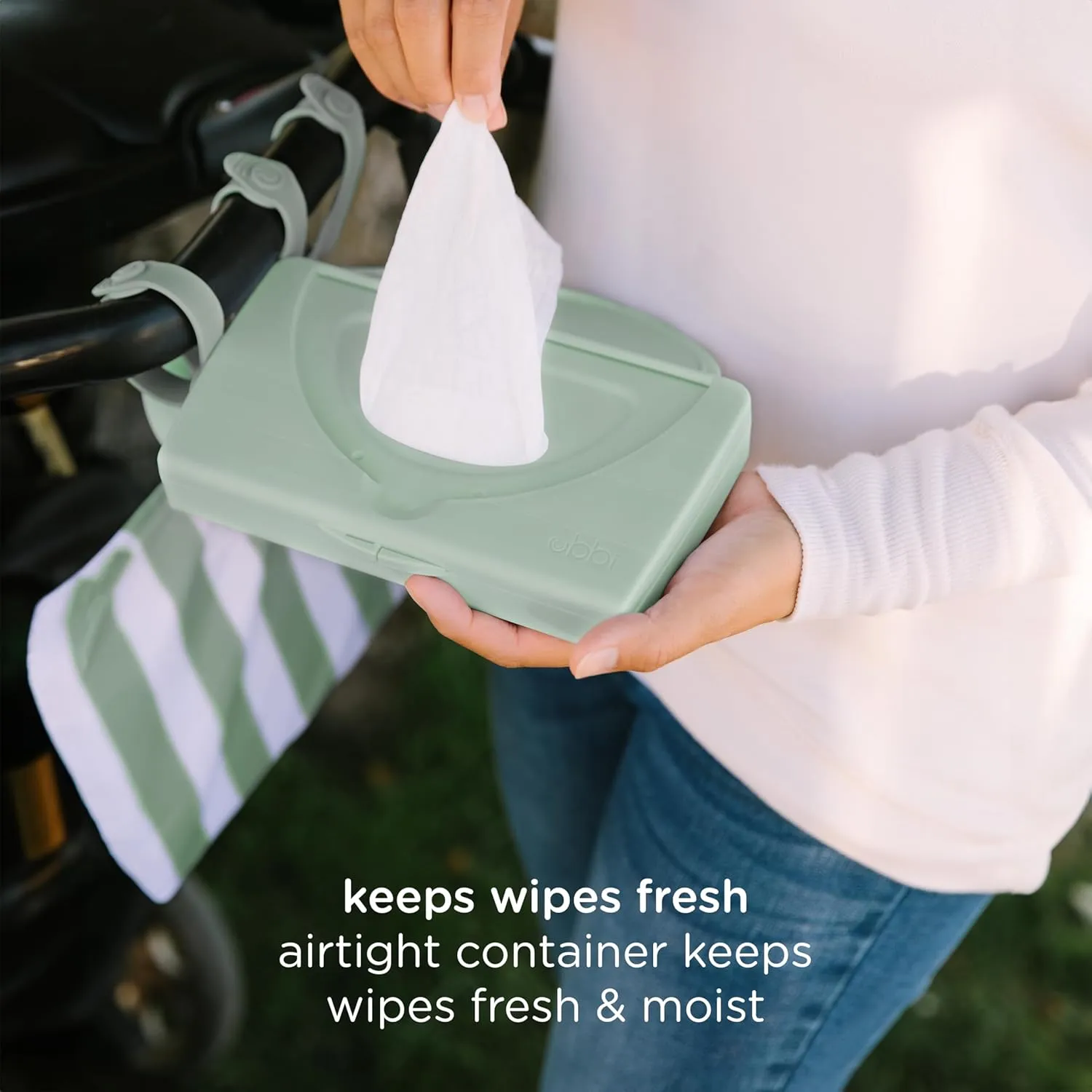 Ubbi On-The-Go Diapering Gift Set, Includes Changing Mat and Bag, Wipes Dispenser, Pacifier Holder and Bag Dispenser, Newborn Essentials, Sage
