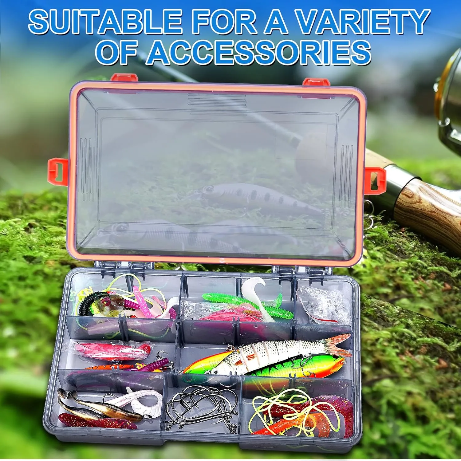 UCEC Fishing Tackle Box Organizer - 3600 Tray Plastic Organizer with Dividers, Waterproof Storage for Lures