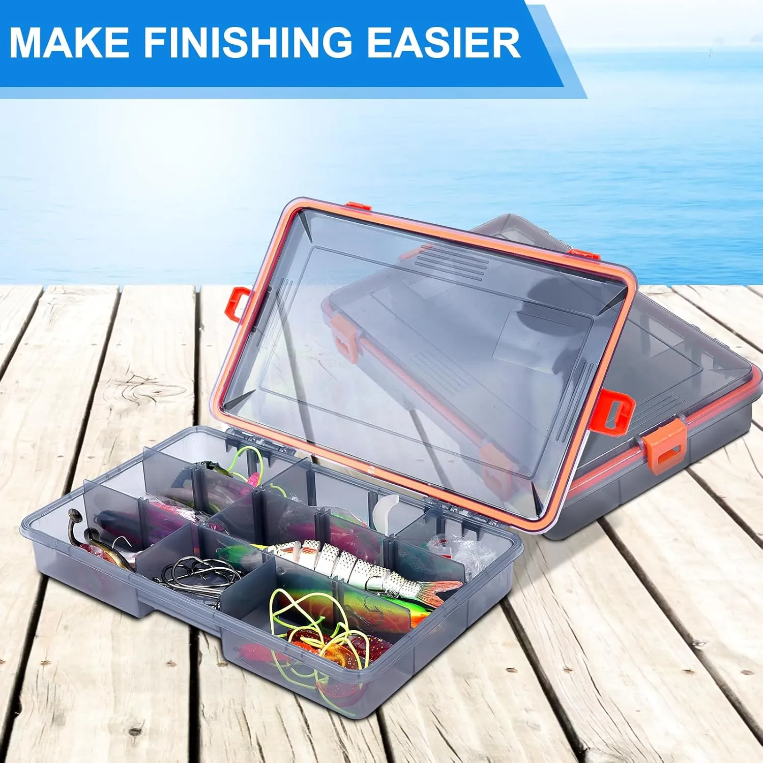 UCEC Fishing Tackle Box Organizer - 3600 Tray Plastic Organizer with Dividers, Waterproof Storage for Lures