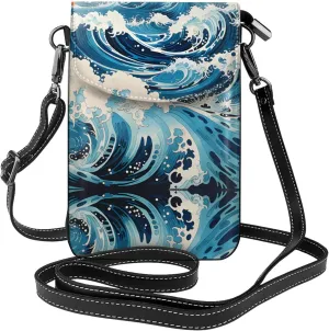 Ukiyo-e style waves Women's crossbody bag, crossbody phone bag, tassel wallet with shoulder strap, best gift for women.