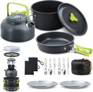 Ultimate Outdoor Cooking Set: Non-Stick Camping Cookware Kit, Stainless Steel Fork and Spoon - Ideal for Backpacking, Hiking, and Picnics