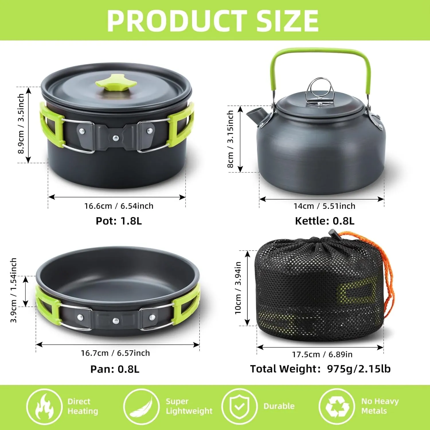 Ultimate Outdoor Cooking Set: Non-Stick Camping Cookware Kit, Stainless Steel Fork and Spoon - Ideal for Backpacking, Hiking, and Picnics