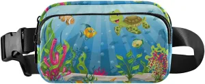 Underwater Blue Ocean Landscape with Sea Turtles Fish Sea Plants Adjustable Belt Running Bag, Crossbody Fanny Pack Waist Runners Bag Tote for Women Men Sports Hiking Fitness Exercise Gym Pouch