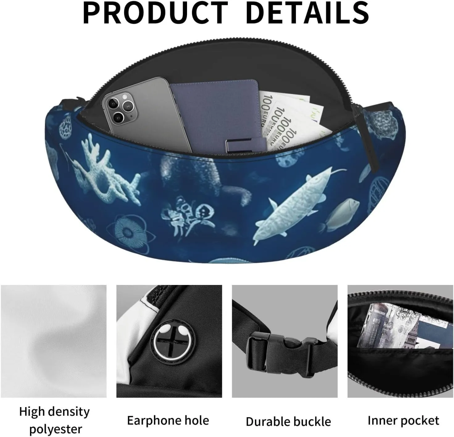 Underwater Marine Life Fanny Pack for Man Women Waist Bag Adjustable Belt Casual Chest Bag Bum Bags for Travel Sports Running Hiking Waist Packs