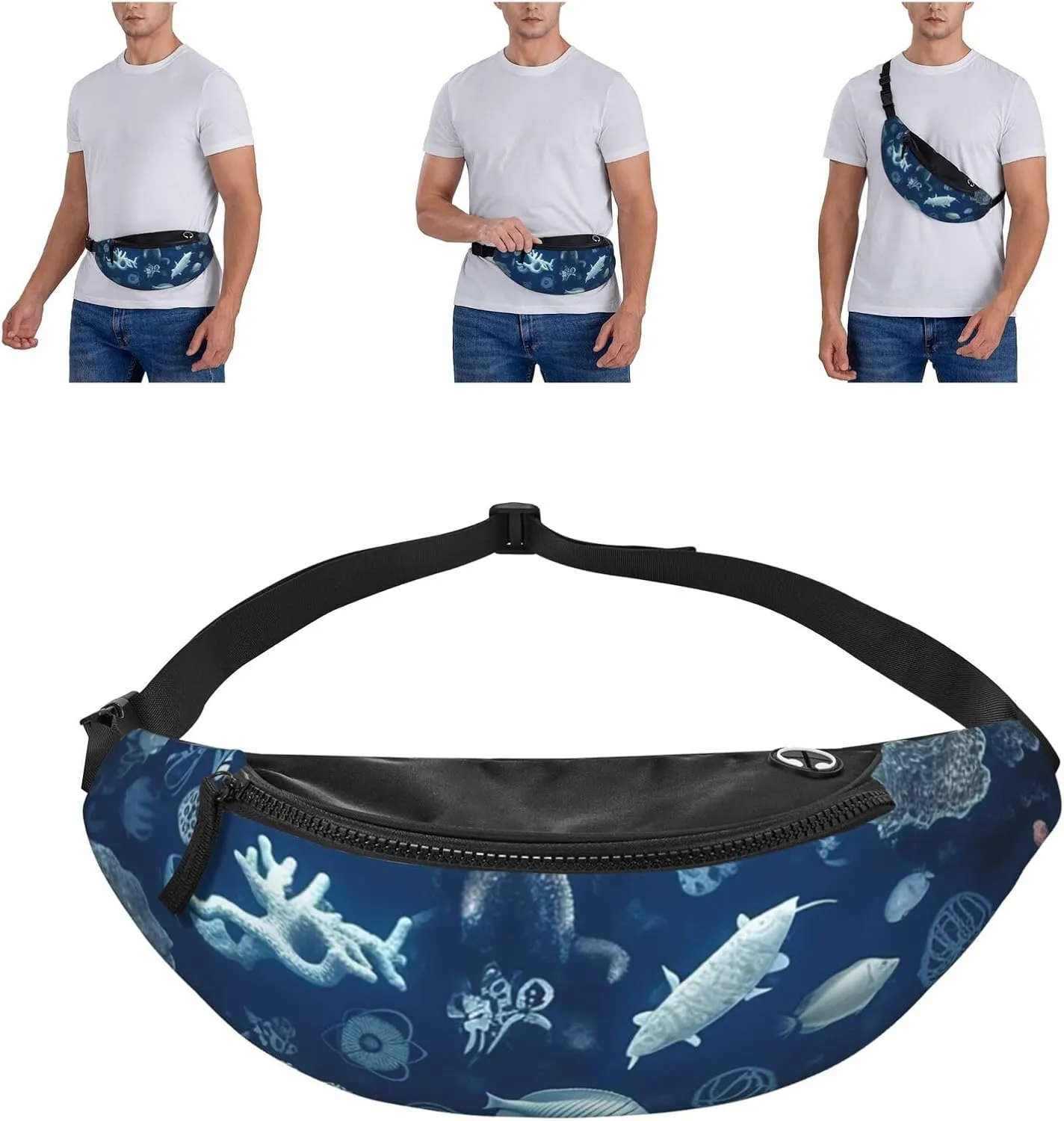 Underwater Marine Life Fanny Pack for Man Women Waist Bag Adjustable Belt Casual Chest Bag Bum Bags for Travel Sports Running Hiking Waist Packs