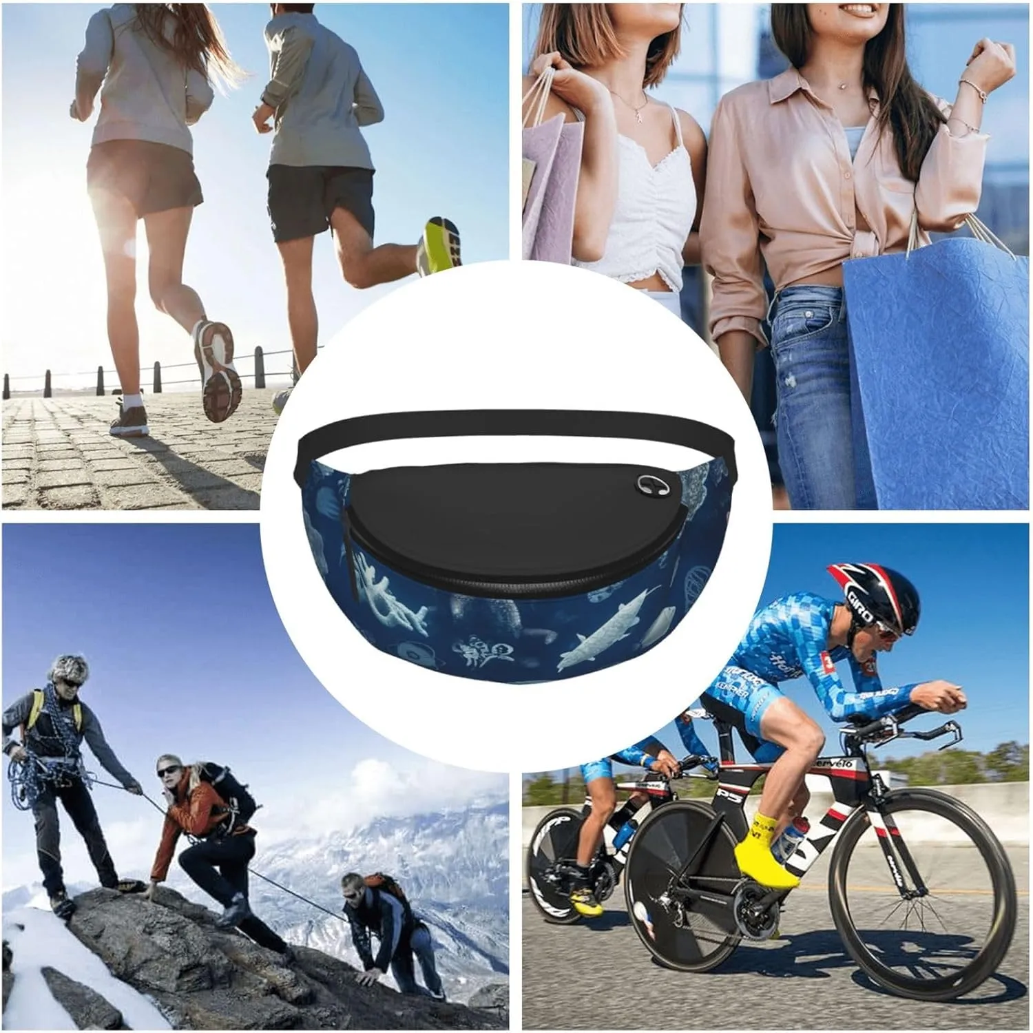 Underwater Marine Life Fanny Pack for Man Women Waist Bag Adjustable Belt Casual Chest Bag Bum Bags for Travel Sports Running Hiking Waist Packs