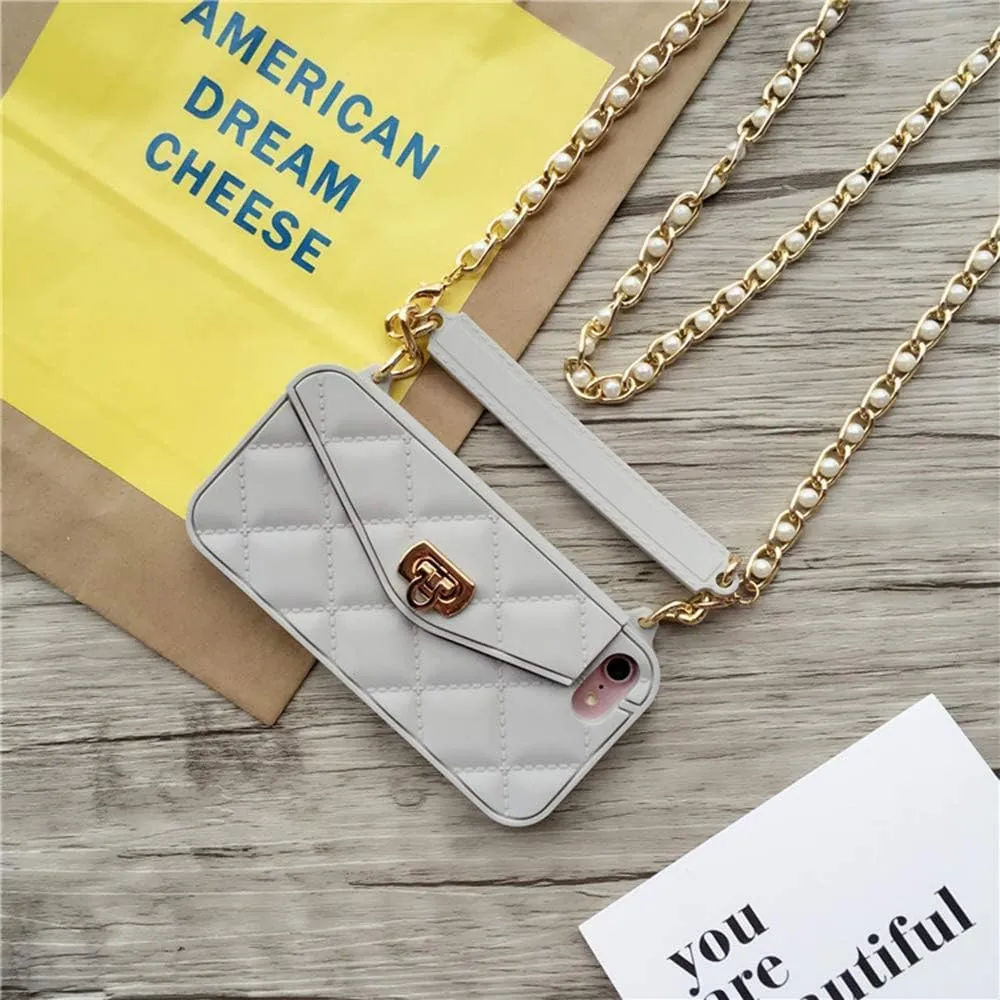 UnnFiko Wallet Phone Case Compatible with iPhone 16 Pro Max, Cute Light Luxury Bag Design, Purse Flip Card Pouch Cover Soft Silicone Case with Handstrap Long Shoulder Strap (Gray, iPhone 16 Pro Max)