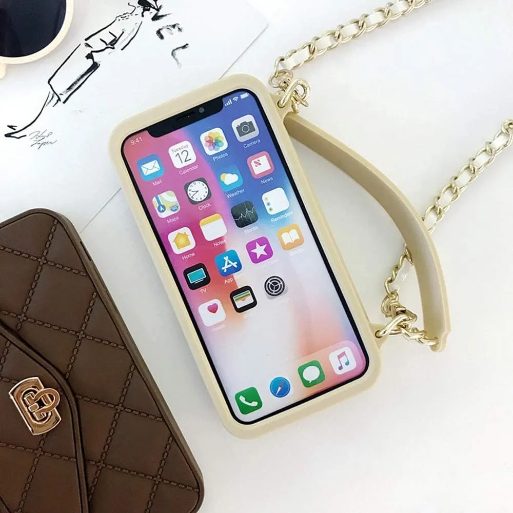 UnnFiko Wallet Phone Case Compatible with iPhone 16 Pro Max, Cute Light Luxury Bag Design, Purse Flip Card Pouch Cover Soft Silicone Case with Handstrap Long Shoulder Strap (Khaki, iPhone 16 Pro Max)
