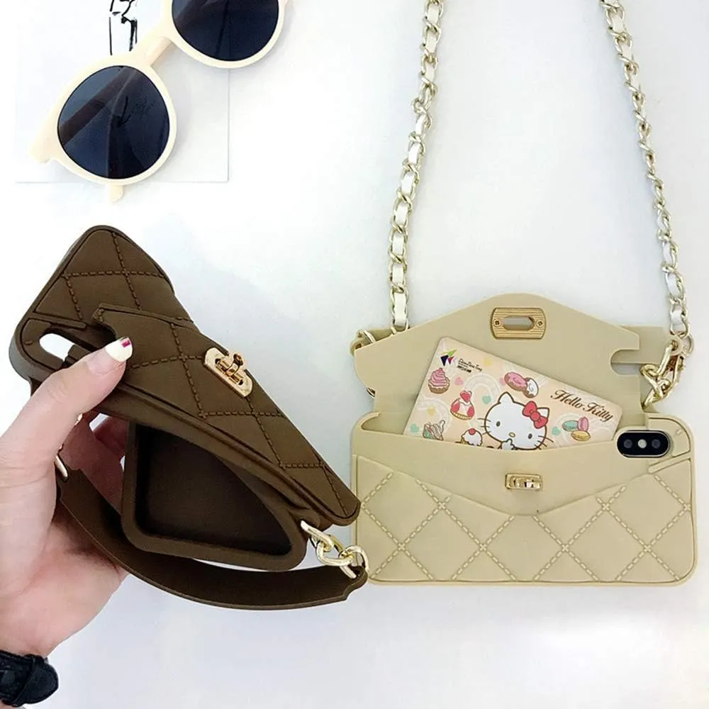 UnnFiko Wallet Phone Case Compatible with iPhone 16 Pro Max, Cute Light Luxury Bag Design, Purse Flip Card Pouch Cover Soft Silicone Case with Handstrap Long Shoulder Strap (Khaki, iPhone 16 Pro Max)