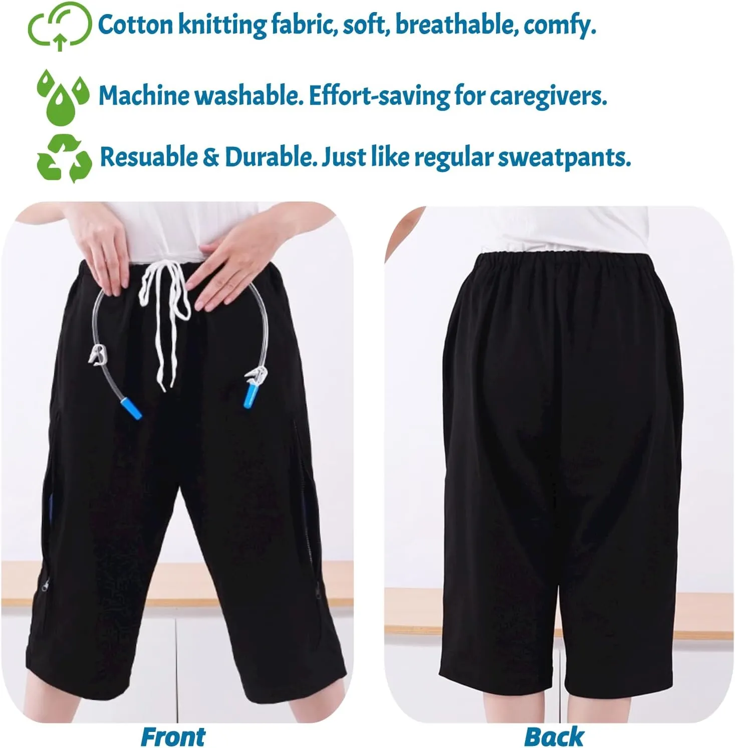 Urine Bag Holder Pants, Catheter Leg Bag Cropped Pants with 2 Pockets Holding Urinate Drainage Bags for Biliary Catheters, Nephrostomy, Cystostomy (Black,L)