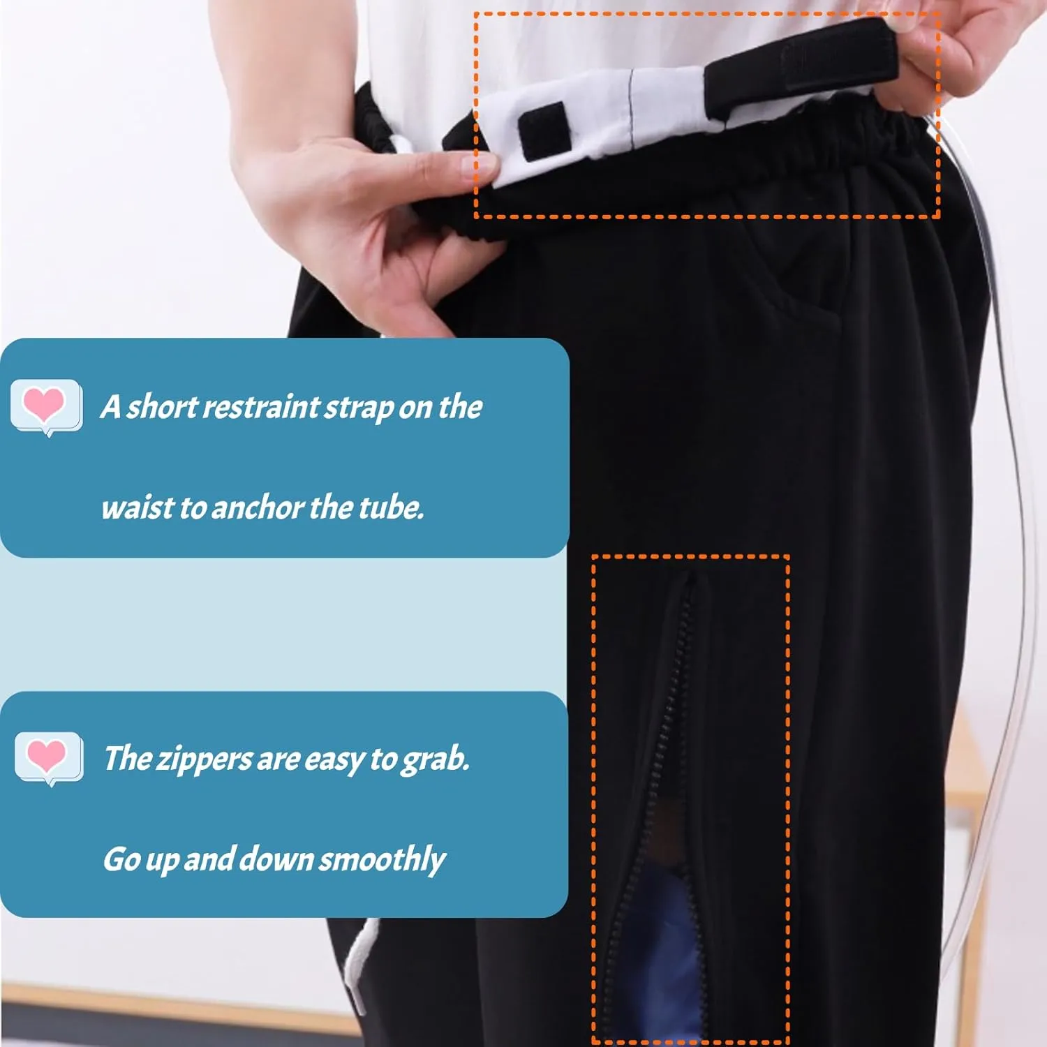 Urine Bag Holder Pants, Catheter Leg Bag Cropped Pants with 2 Pockets Holding Urinate Drainage Bags for Biliary Catheters, Nephrostomy, Cystostomy (Black,L)