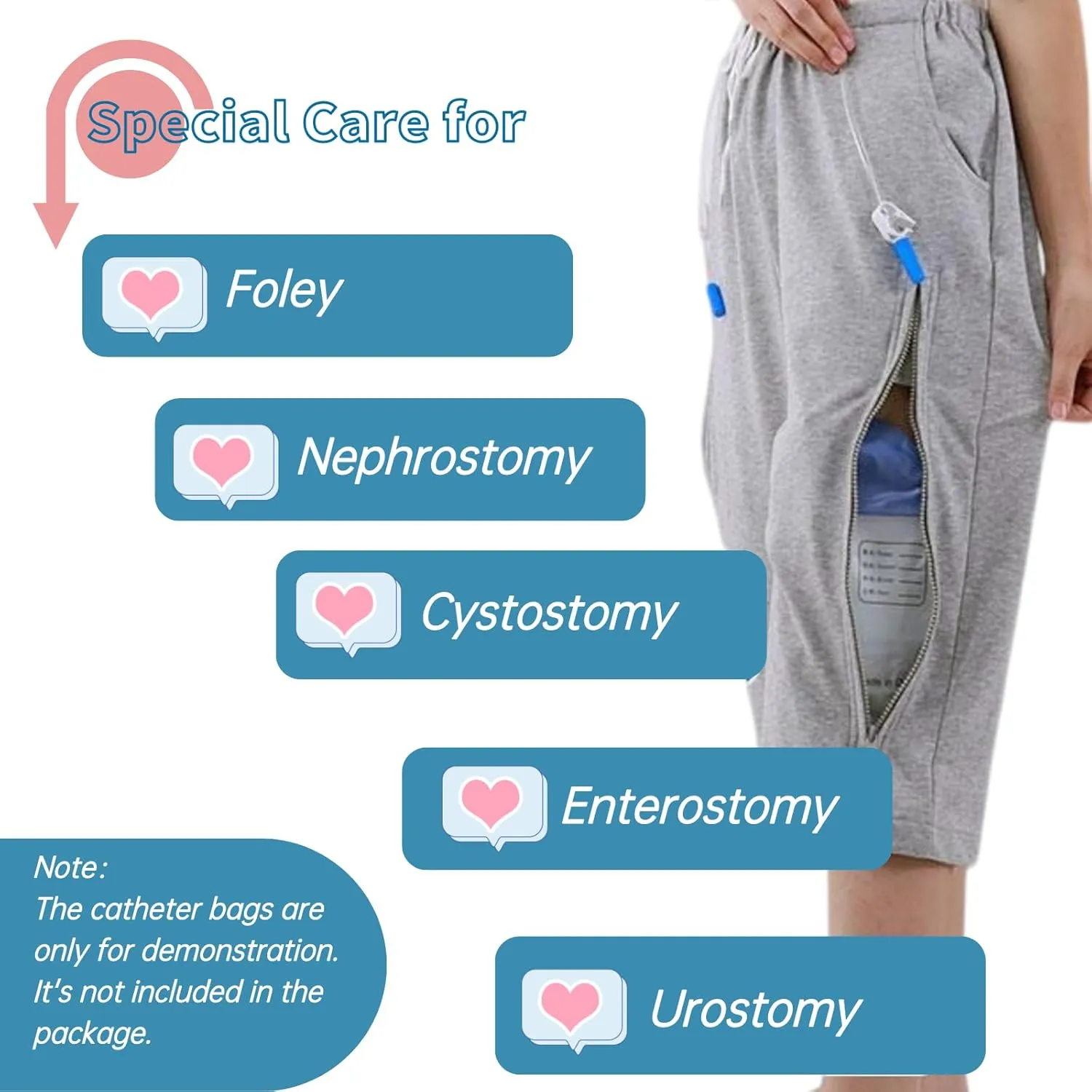 Urine Bag Holder Pants, Catheter Leg Bag Cropped Pants with 2 Pockets Holding Urinate Drainage Bags for Biliary Catheters, Nephrostomy, Cystostomy (Black,L)
